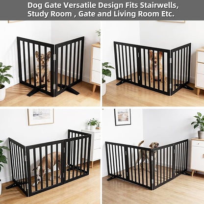 Dog Gate Indoor, Freestanding Dog Fence for The House, Doorways, Hallways,or Stairs,Pet Gate Foldable Wooden,Expandable 24" Height 2 Panels,Black