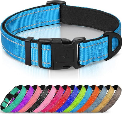 Joytale Reflective Dog Collar, Soft Neoprene Padded, Metal D-Ring, Nylon Pet Collar Adjustable for Small Dogs, Sky Blue, S