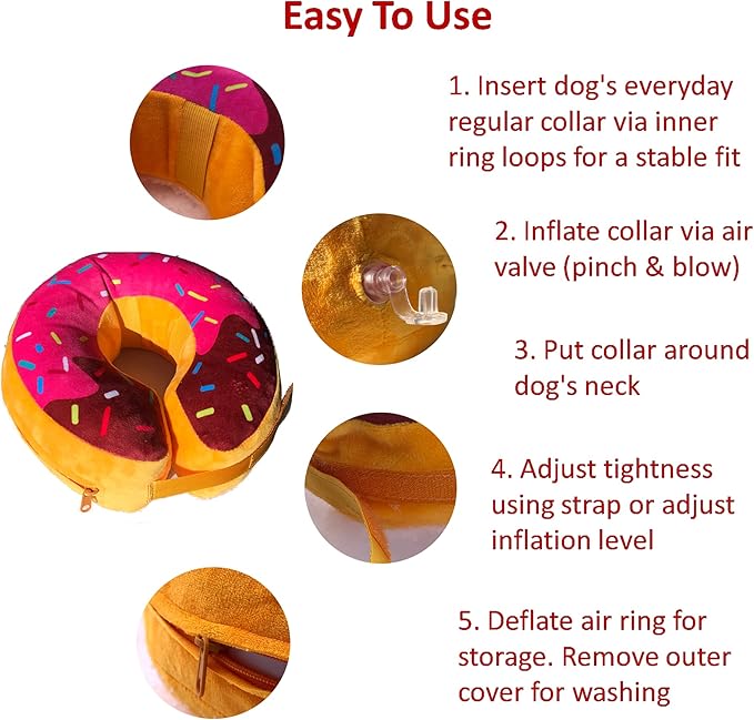 Inflatable Dog Neck Donut Collar for Post Surgery Recovery - Alternative to Elizabethan Collar (Medium Size)