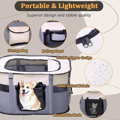 Dog Cat Playpen, Puppy Pet Playpen Indoor for Small Dogs Tent Crates Cage Outdoor, Portable Pop Up Dog Kennel Playpen Cat Tent for Dogs/Cats/Rabbits, Removable Zipper Top, Grey (Large(26"x26"x18"))