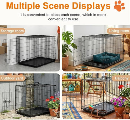 FDW XL Dog Crate 48inch Dog Cage Foldable Metal Kennel with Leakproof Tray Foldable Design Indoor Outdoor Use for Extra Large Dogs,Black