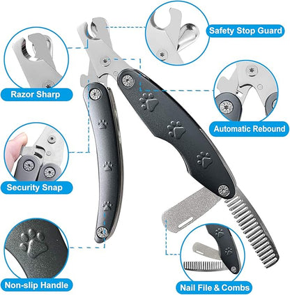 2026 Dog Nail Clipper for Anxiety Sensitive Dogs, Sharp Blade for Large Dog, Cut Through Thick Nail Smoothly, 3 in 1 Compact Build-in Nail File & Comb, Heavy Duty Professional Dog Nail Clipper