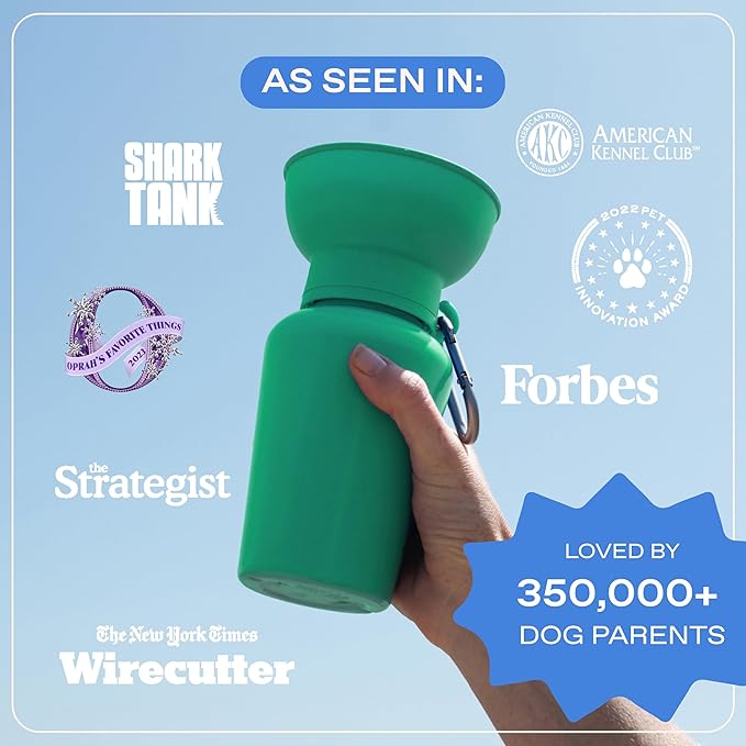 Springer Flip Portable Dog Water Bottle with Foldable Food Grade Silicone Bowl - 20 Ounce Travel Dog Water Bottle Ideal for Camping - Easy Squeeze Hydration & Release to Drain