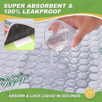 WanpeeGoo Washable Pee Pads for Dogs, 1Pack Reusable Puppy Pads, Super Absorbent & Leakproof Dog Pads, Anti-Slip Dog Pee Pads for Puppy Training & Incontinence, Leaf Pattern 65"x48"