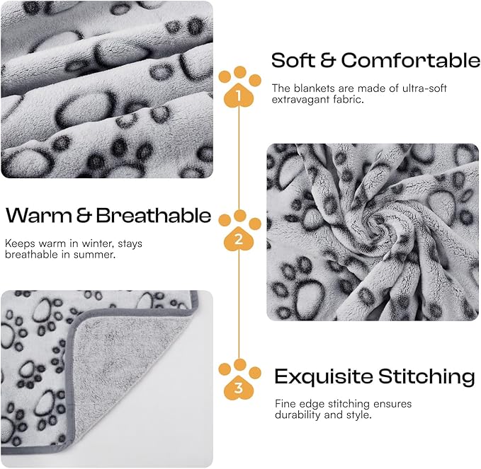 Luciphia 1 Pack 3 Blankets Fluffy Premium Fleece Pet Blanket Flannel Paw Printed Throw for Dog Cat Grey Paw Medium(30"x20",Pack of 3)