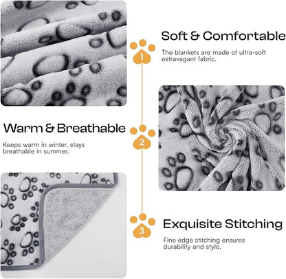 Luciphia 1 Pack 3 Blankets Fluffy Premium Fleece Pet Blanket Flannel Paw Printed Throw for Dog Cat Grey Paw Medium(30"x20",Pack of 3)