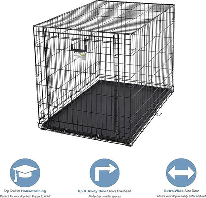MidWest Homes for Pets Large Ovation Single Door Folding Dog Crate, 42-Inches, Space-Saving Patented Up & Away Door, Leak-Proof Pan, Divider Panel, Black