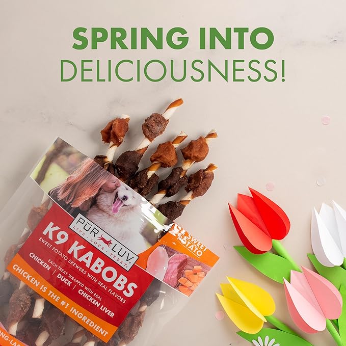 Pur Luv Dog Treats, K9 Kabobs Made with Real Chicken, Duck, and Sweet Potato, 12 Ounces, Dog Snacks, Healthy, Easily Digestible, Long-Lasting, High Protein Treat, Satisfies Urge to Chew