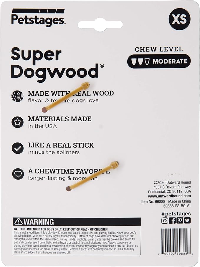 Pupstages Super Dogwood Dog Chew Toy – Real-Wood Blend, Natural Wood Flavor & Texture, Moderate Chewers, XS, 6"
