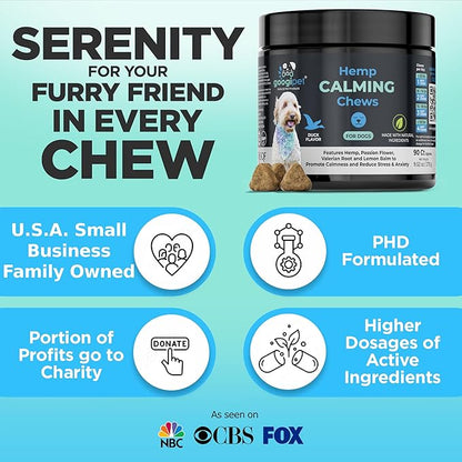 Googipet Daily Hemp Calming Chews for Dogs - Separation Anxiety Relief for Dogs, Non-Drowsy Dog Calming Chews Dog Anxiety Relief Treats with Valerian Root, & Hemp