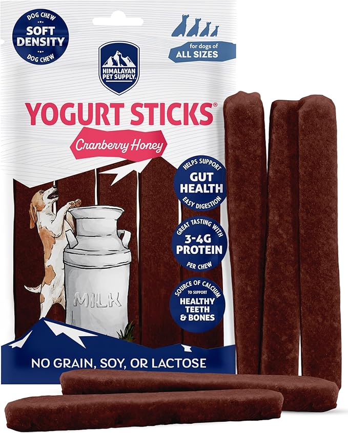 Himalayan Dog Chew Cranberry Honey Yogurt Sticks for Dogs | Protein-Rich Treats with Prebiotics & Probiotics | Lactose-Free, Grain-Free, Gluten-Free | Healthy Yogurt Chews for All Breeds | 5 Count
