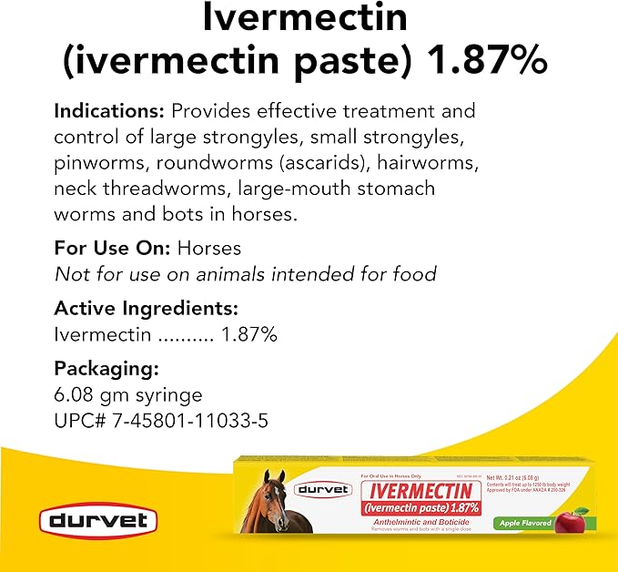 Ivermectin Paste Dewormer - 6.08g dose @ 1.87%-Apple Flavored, 6 Count