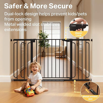Cumbor Extra Wide Baby & Pet Gate Set, 29.7-48" & 36.6-59" Gates with Dual-Lock, Auto-Close, One-Hand Operation for Stairs, Hallways & Doorways