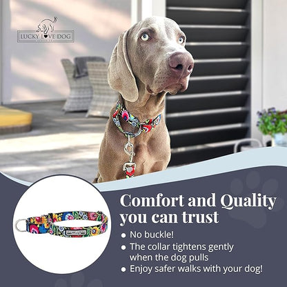 Lucky Love Dog Martingale Dog Collar - Adjustable, No-Slip, Durable, & Soft Webbing Collar for Male and Female Dogs Ideal for Training & Walking - Blackbird, Large