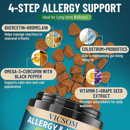 Dog Allergy Chews, 200 Dog Itching Skin Relief Chews, Immune & Seasonal Allergy Support, Paw Licking, Skin & Coat Support, Gut & Digestive Health, Dogs Allergy Relief, Chicken Flavor