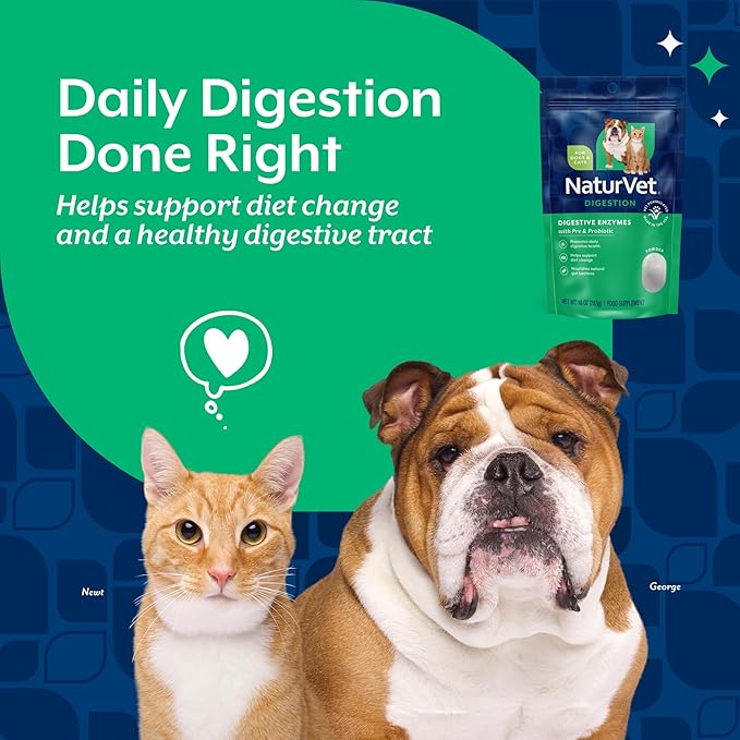 NaturVet – Digestive Enzymes - Plus Probiotics & Prebiotics – Helps Support Diet Change & A Healthy Digestive Tract – for Dogs & Cats – 10 oz Powder