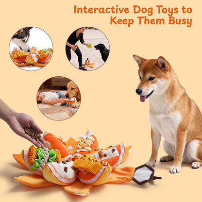 Nocciola Pumpkin Puzzle Dog Toys, Snuffle Interactive Dog Toy for Small Dogs, Puppy Squeaky Toy with Crinkle Papers, Hide and Seek Toy for Boredom