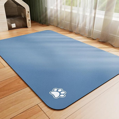 HotLive Dog Food Mat - Absorbent Cat Mat for Food and Water, No Stains Pet Feeding Bowl Mat, Easy to Clean Pet Placemats, Quick Dry Dog Water Dispenser Mat for Messy Drinkers | Paw Blue 18"x34"