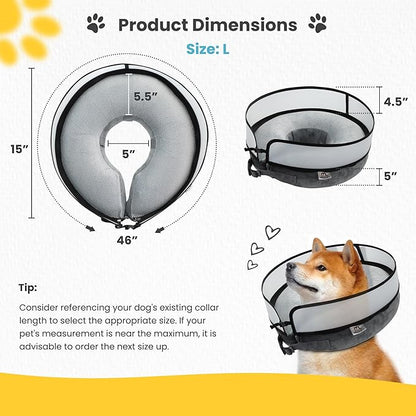 Inflatable Dog Cone Collar w/Pump - Large Dog Donut Collar After Surgery - Washable Dog Collar w/Removable Soft Cone for Dogs After Surgery- Dog Cone Alternative After Surgery w/Soft Cover