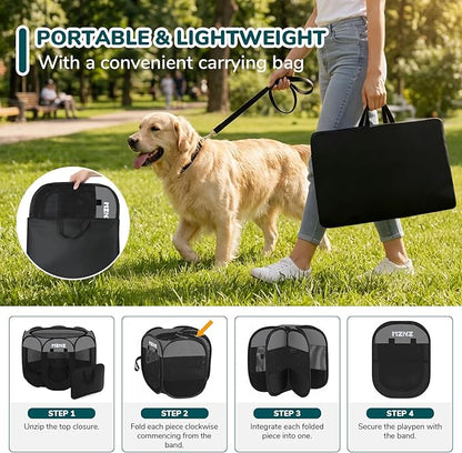 Dog Cat Playpen, Portable Puppy Pet Crate Indoor for Small Dogs Cats Rabbits, Foldable Dog Cage Enclosure for Outdoor, Pop Up Dogs Tent Kennel with Carrying Case, Dark Grey