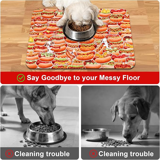 Dog Food Mats for Floors Waterproof Mat for Cat Food and Water Bowls - Absorbent Quick Dry Non Slip Mat for Pet Feeding