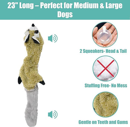 SPOT Skinneeez Raccoon 23 Inch Stuffing-Free Dog Toy – Soft Plush Tug Toy with Two Squeakers for Medium and Large Dogs – Mess-Free Interactive Chew Toy