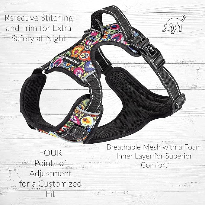 Lucky Love Dog No Pull Dog Harness, Adjustable and Easy to Walk, Cute Patterned Harness for SmallMale & Female Dogs - Blackbird, Small