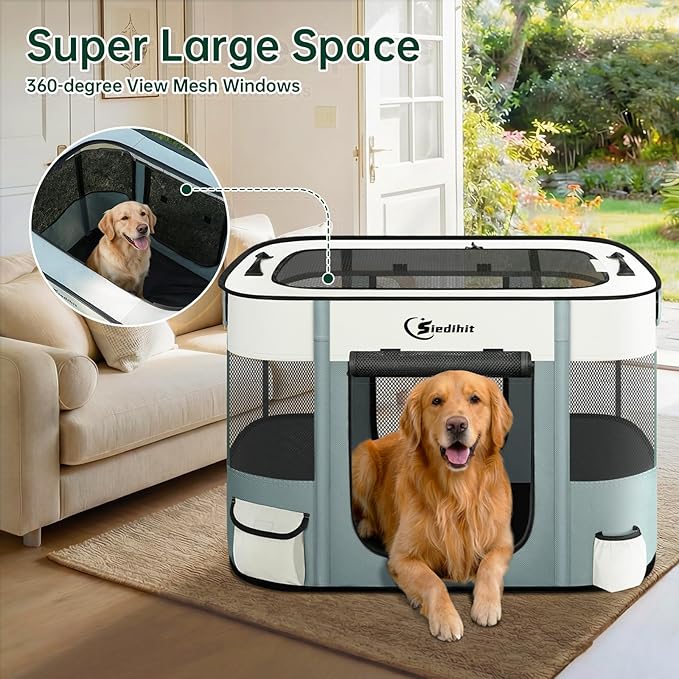 Dog Playpen,Cat Pet Puppy Pen,Portable Playpens for Dogs Indoor Outdoor Travel Camping Use,Foldable Dog Kennel Tent Crate for Rabbit Small Animals with Carrying Case (Grey, Large)