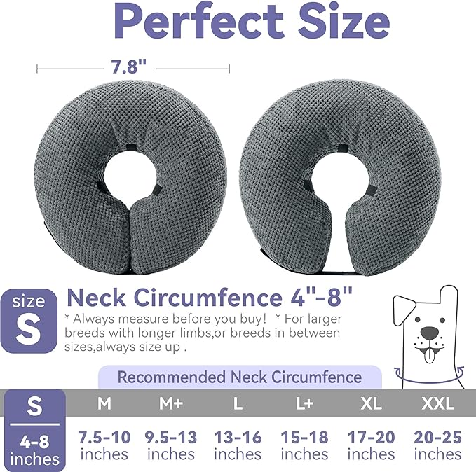Loflaze Soft Inflatable Dog Cone Collar Alternative After Surgery - Dog Neck Donut E Collar for Large Medium Small Dogs Cats Post Surgery - Recovery Collar to Stop Licking - Grey, S
