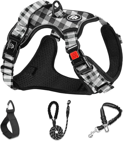 NESTROAD No Pull Dog Harness with Leash, Reflective No Choke Pet Vest Harness,Adjustable Soft Padded Dog Harness with Easy Control Handle for Medium Dogs(Checkered Black,Medium)