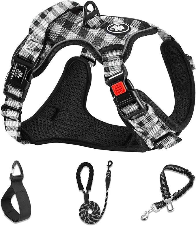 NESTROAD No Pull Dog Harness with Leash, Reflective No Choke Pet Vest Harness,Adjustable Soft Padded Dog Harness with Easy Control Handle for Large Dogs(Checkered Black,X-Large)