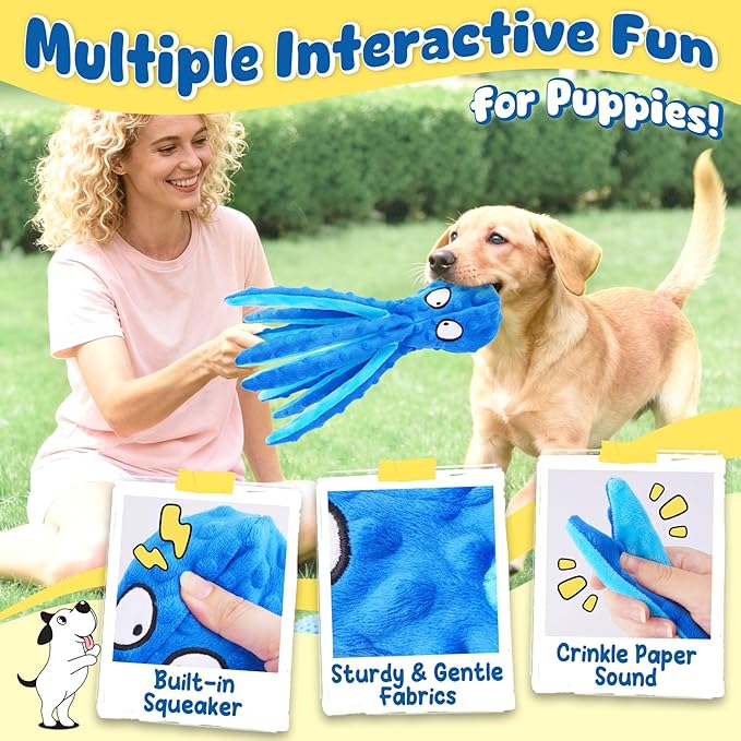 KIPRITII 9-Pack Interactive Puppy Dog Toys for Small Dogs No-Stuffing Squeaky Octopus-Shaped Toy, Cute Plush & Engaging Chew Toys for Puppy Teething to Keep Them Busy