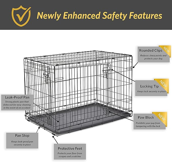 Midwest Homes for Pets 36-Inch New World Crate for Medium-Large Breeds, 41-70 lbs, Double Door Folding Dog Crate, Leak-Proof Tray & Secure Latches, Portable, Durable & Easy to Assemble