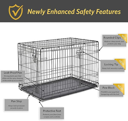 Midwest Homes for Pets 36-Inch New World Crate for Medium-Large Breeds, 41-70 lbs, Double Door Folding Dog Crate, Leak-Proof Tray & Secure Latches, Portable, Durable & Easy to Assemble