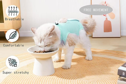 Cat Recovery Suit Female Kitten Onesie for Cats After Surgery Female Spay Surgical Abdominal Wound Skin Diseases Cone Collar Soft Alternative Wear (Green, S)
