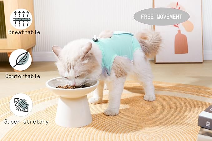 Cat Recovery Suit Female Kitten Onesie for Cats After Surgery Female Spay Surgical Abdominal Wound Skin Diseases Cone Collar Soft Alternative Wear (Green, L)