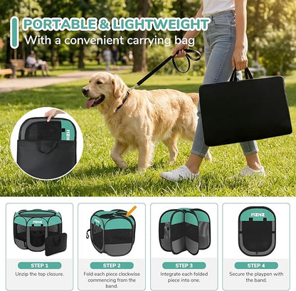 Dog Cat Playpen, Portable Puppy Pet Crate Indoor for Small Dogs Cats Rabbits, Foldable Dog Cage Enclosure for Outdoor, Pop Up Dogs Tent Kennel with Carrying Case, Blue