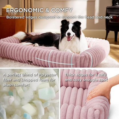 Bedsure ComfyFleece™ Cute Dog Bed for Extra Large Dogs - Washable Furry Puppy Beds, Rectangle Orthopedic XL Pet Beds with Removable Zipper Cover, 43x30x8inches, Blush Pink