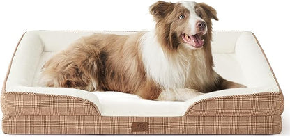 Bedsure L Plus Orthopedic Dog Bed for Large Dogs - Washable Dog Cat Bed Waterproof, L Plus Big Comfort Dogs Couch Sofa with Washable Removable Cover, Pet Bed with Nonskid Bottom, Plaid-Brown, 38"