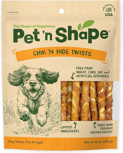 Pet 'n Shape Chik 'n Hide Twists – Chicken Wrapped Rawhide Natural Dog Treats, Small, 16 oz