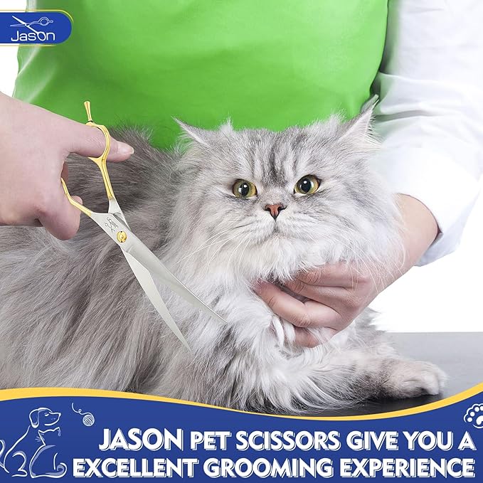 JASON Curved Dog Grooming Scissors for Dog Grooming Professional Downward Curved Pet Face Trimming Shears with Symmetric Handle Sharp Comfortable Christmas Gift 7"