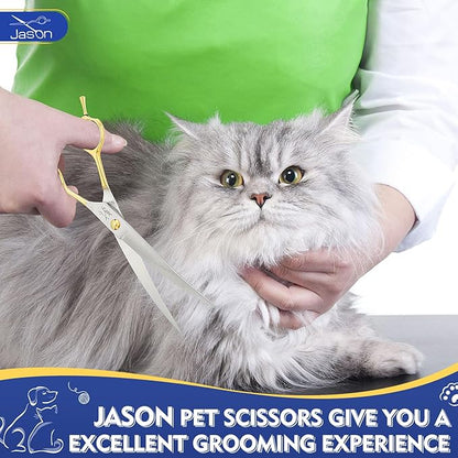 JASON Curved Dog Grooming Scissors for Dog Grooming Professional Downward Curved Pet Face Trimming Shears with Symmetric Handle Sharp Comfortable Christmas Gift 7"