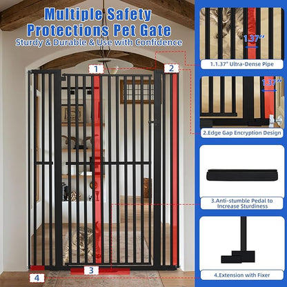 SHYUJAJIE 71 Inch Extra Tall Pet Gate for Cats, 29.5-43" Adjustable Wide Dog Gates, Pressure Mounted Walk Through Tall Cat Gate for Doorways,Hallway,Stairs,House（Black）