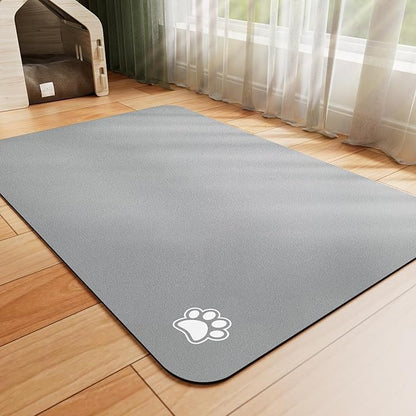 HotLive Dog Food Mat - Absorbent Cat Mat for Food and Water, No Stains Pet Feeding Bowl Mat, Easy to Clean Pet Placemats, Quick Dry Dog Water Dispenser Mat for Messy Drinkers | Paw Grey 18"x 28"