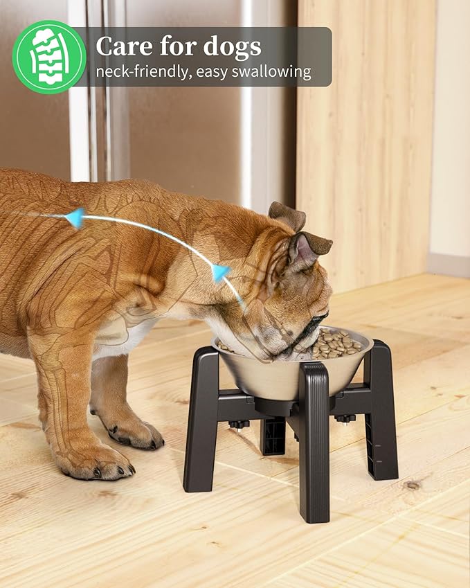 CZPET Dog Bowl Stand, 51 oz Large Capacity Raised Elevated Dog Food/Water Stainless Steel Feeder, Size Adjustable & Anti-Slip Stand for Medium Dogs (2 Pack)