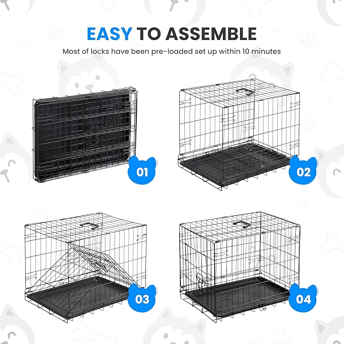 HealSmart 24" Single Door Pet Crate, Sturdy Foldable Metal Wire Dog Cage with Leak-Proof Tray, Portable Indoor & Outdoor Pet Kennel for Travel and Home Use