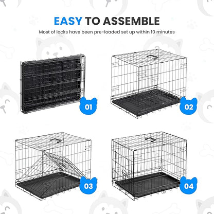 HealSmart 24" Single Door Pet Crate, Sturdy Foldable Metal Wire Dog Cage with Leak-Proof Tray, Portable Indoor & Outdoor Pet Kennel for Travel and Home Use