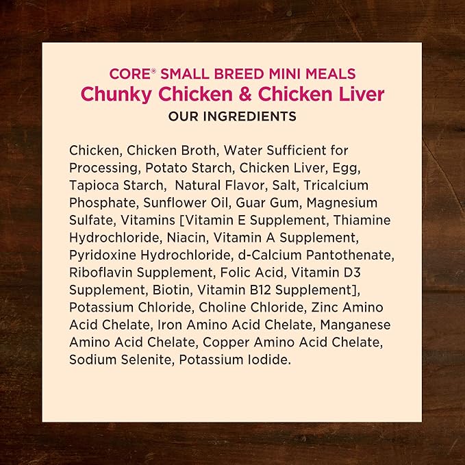 Wellness CORE Small Breed Mini Meals Chunky in Gravy Adult Wet Dog Food, Grain Free, Natural, Chicken Entrée Recipe, 3 oz, Pack of 12 Pouches