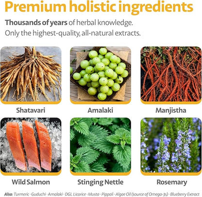 Dog Allergy Chews for Itchy Skin, Hot Spots, Paw Licking & Itchy Ears – Holistic Herbal Omega-3 Anti Itch Support with Turmeric & Shatavari – Fish Flavor – 90 Count