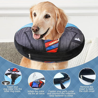 BEAUTYZOO Inflatable Dog Cone Collar, Recovery Dog Cone After Surgery, Adjustable Blow up Dogs Donut Collar, Pet Recovery Collar for Dogs,Black L